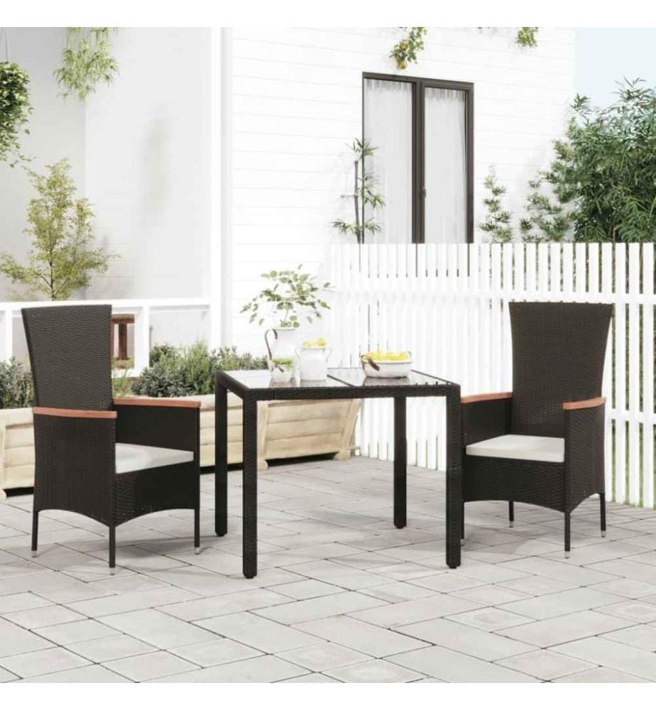 Chaises de jardin 2 pcs avec coussins Résine tressée Noir