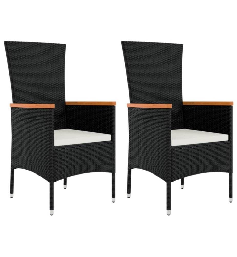 Chaises de jardin 2 pcs avec coussins Résine tressée Noir