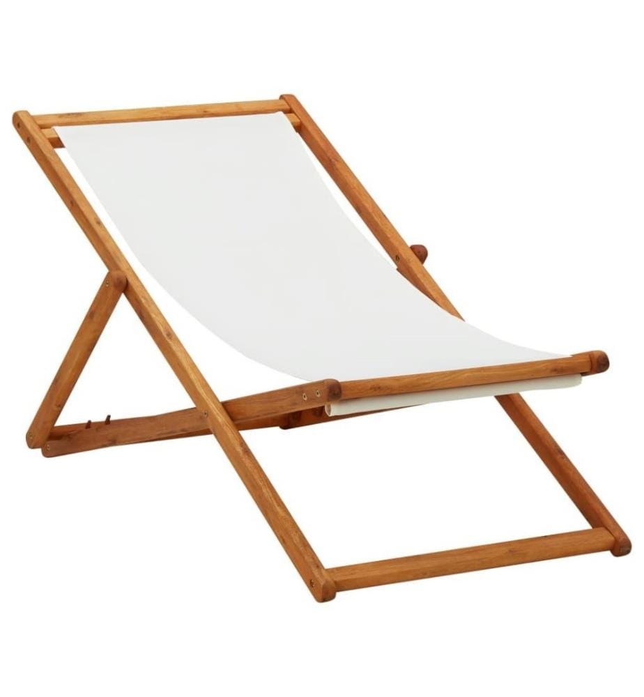 Chaise pliable de plage Bois d'eucalyptus et tissu Blanc crème