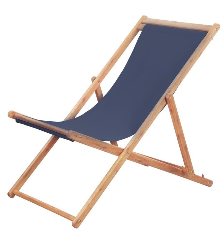 Klappbarer Strandstuhl Stoff und Holzrahmen Blau