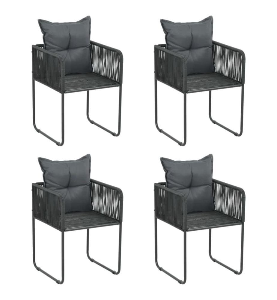 Chaises d'extérieur 4 pcs avec oreillers Résine tressée Noir