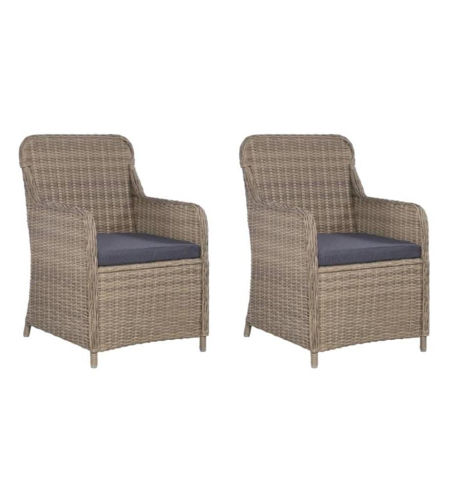 Gartenstühle mit Polstern 2 Stk. Poly Rattan Braun