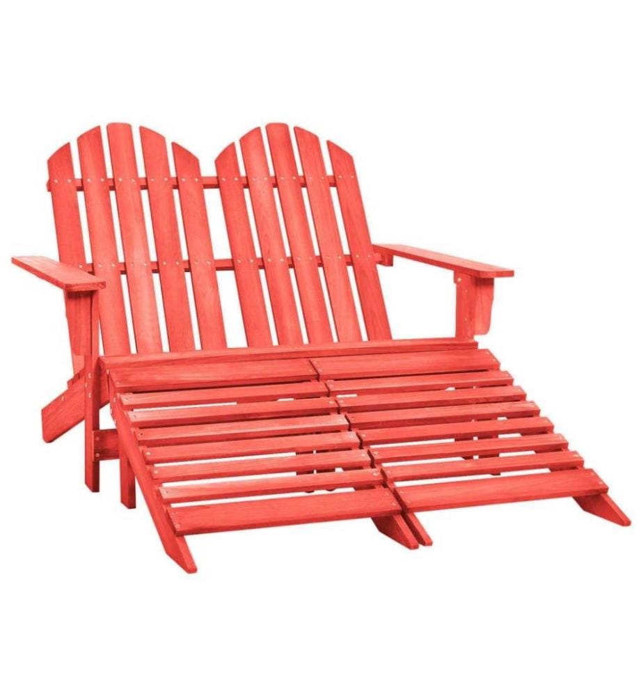 Chaise de jardin Adirondack 2 places et pouf Sapin massif Rouge