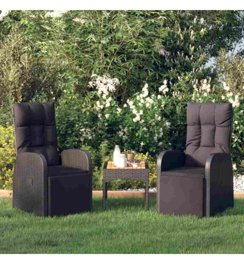 Chaises de jardin inclinables coussins 2pcs Noir Résine tressée