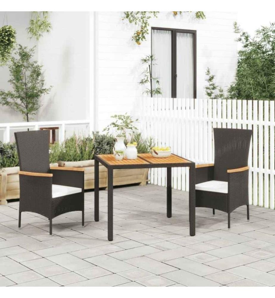 Ensemble de salle à manger de jardin avec coussins 3 pcs Noir