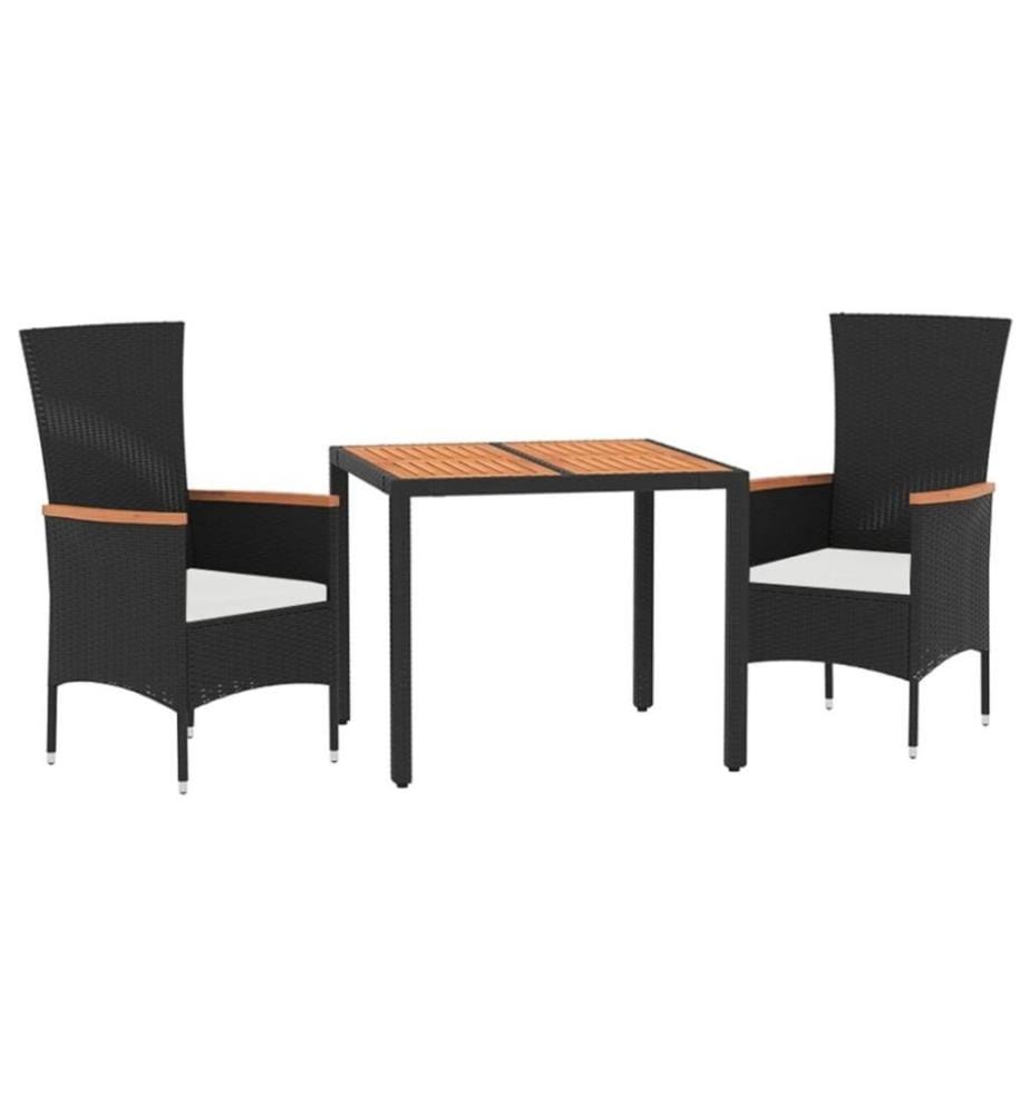 Ensemble de salle à manger de jardin avec coussins 3 pcs Noir