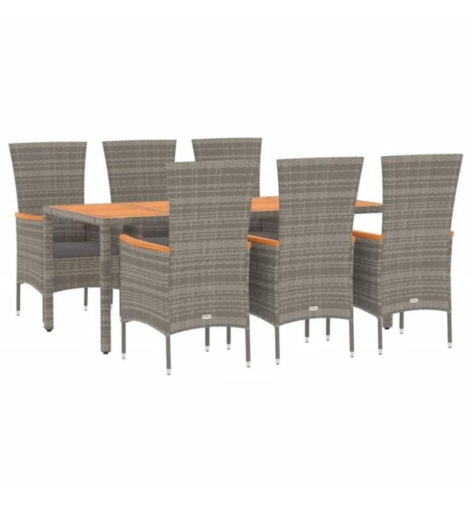 Mobilier à dîner de jardin et coussins 7 pcs gris rotin