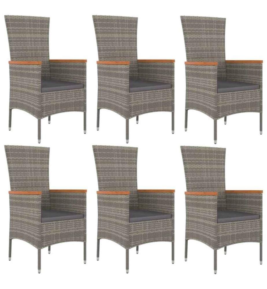 Mobilier à dîner de jardin et coussins 7 pcs gris rotin