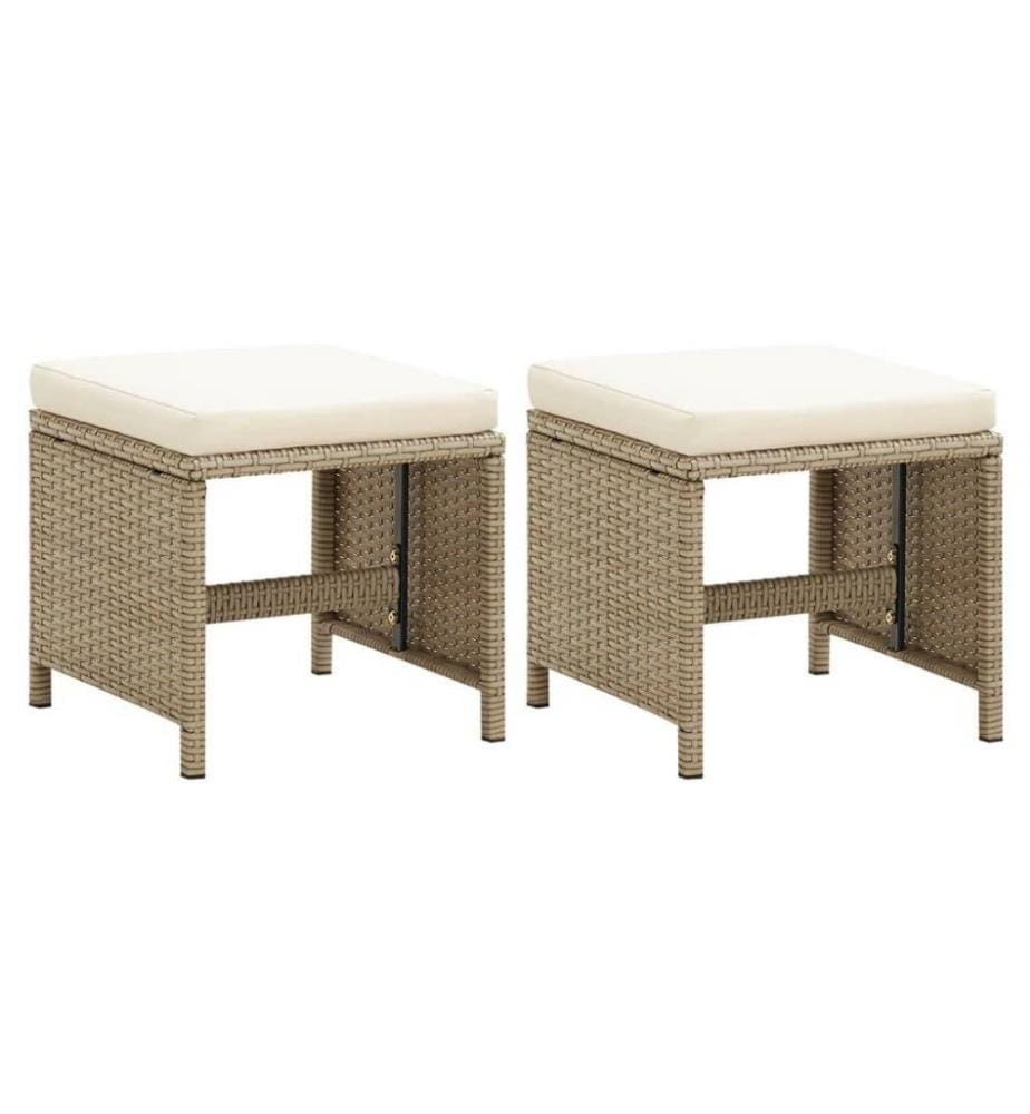 Gartenhocker 2 Stk. mit Sitzkissen Poly Rattan Beige