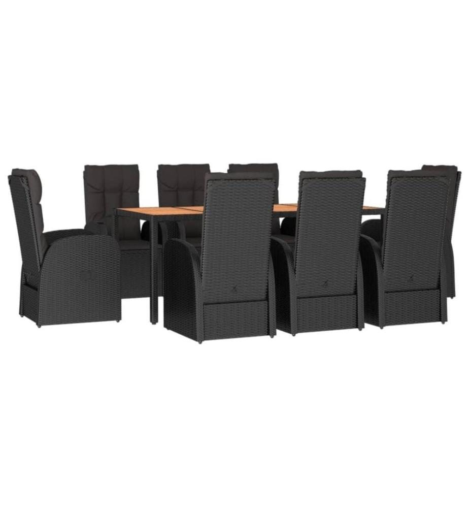 Mobilier à dîner de jardin 9pcs et coussins noir résine tressée
