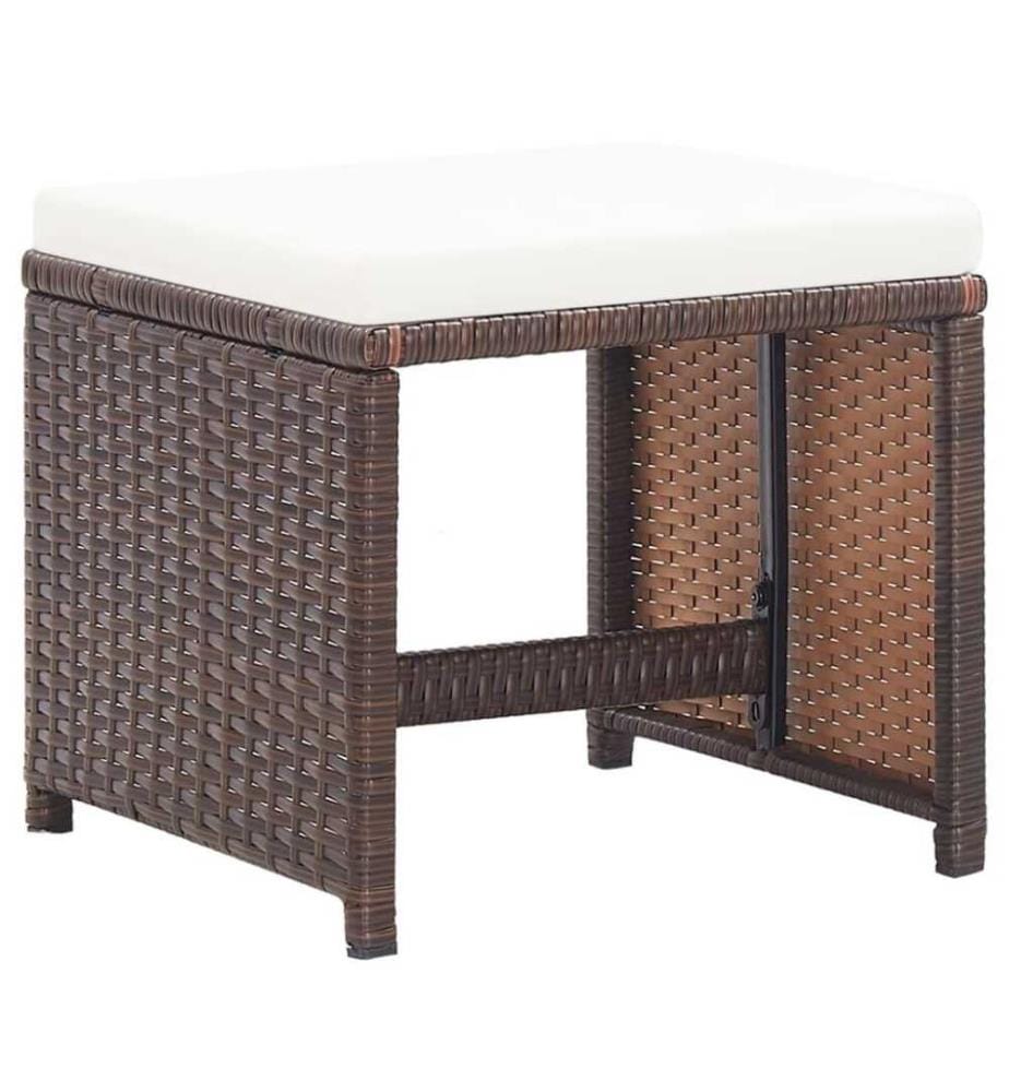 Gartenhocker 2 Stk. mit Sitzkissen Poly Rattan Braun