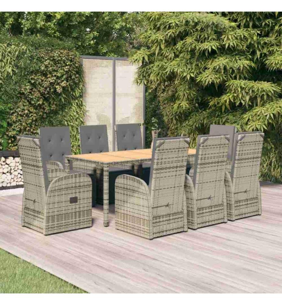Ensemble de salle à manger de jardin 9 pcs avec coussins Gris