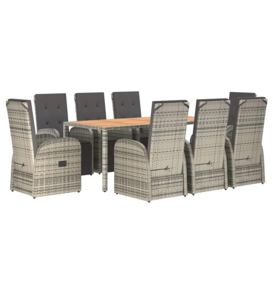 Ensemble de salle à manger de jardin 9 pcs avec coussins Gris