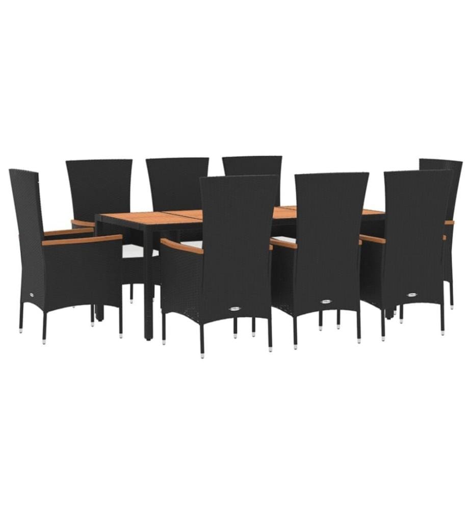 Mobilier à dîner de jardin 9pcs et coussins noir résine tressée