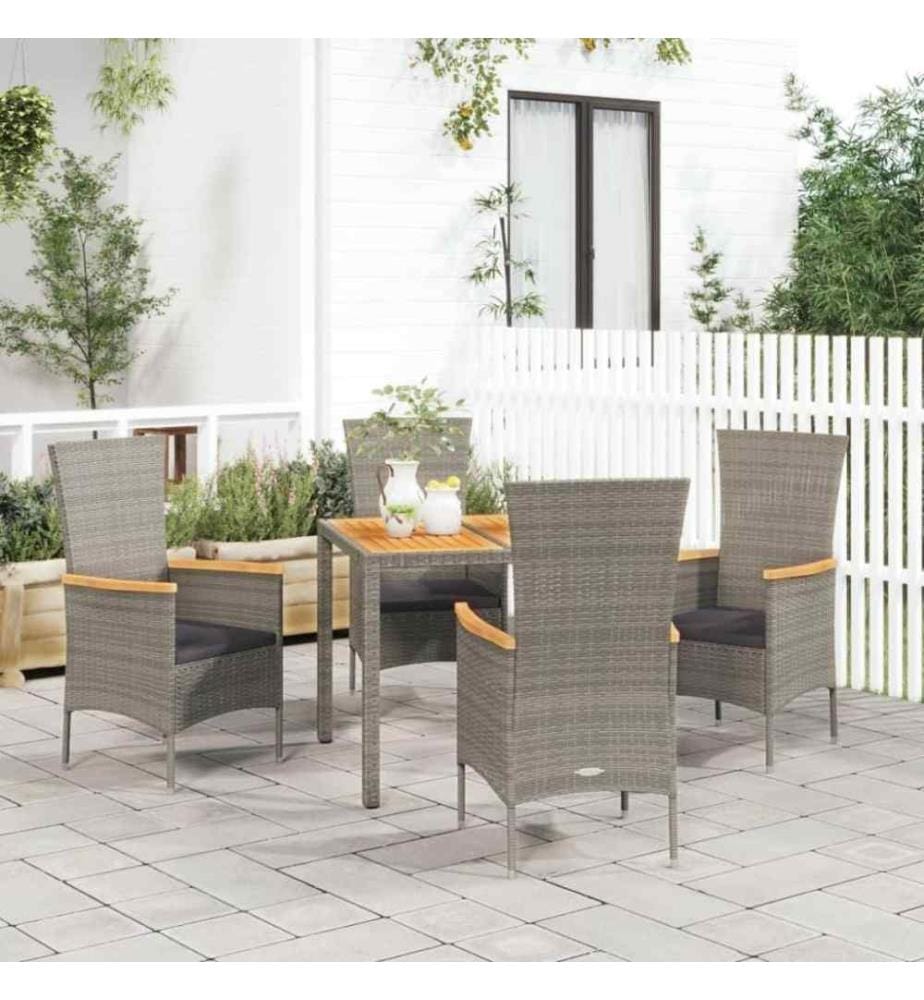 Ensemble de salle à manger de jardin 5 pcs avec coussins Gris