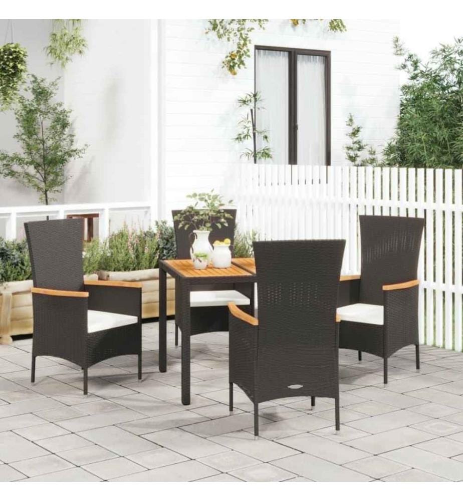 Mobilier à dîner de jardin et coussins 5pcs Noir Résine tressée