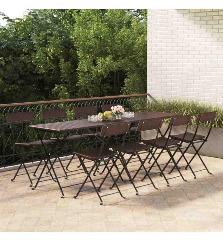 Chaises de bistrot pliantes 8pcs Marron Résine tressée et acier