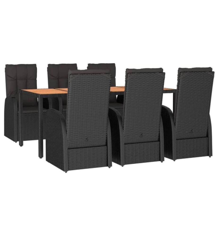 Ensemble à dîner de jardin et coussins 7pcs Noir Résine tressée