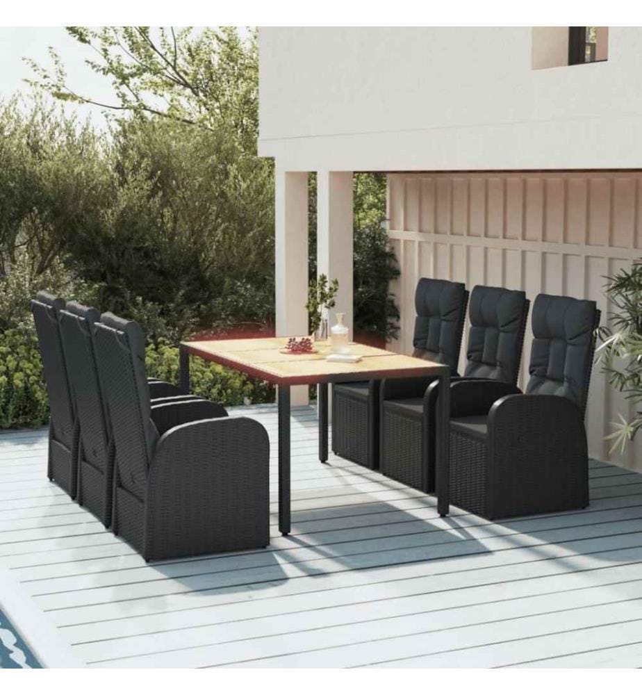 7-tlg. Garten-Essgruppe mit Kissen Schwarz Poly Rattan