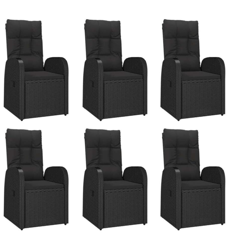 Ensemble à dîner de jardin et coussins 7pcs Noir Résine tressée