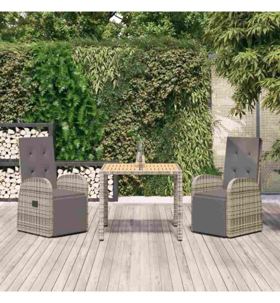 Ensemble de salle à manger de jardin 3 pcs avec coussins Gris