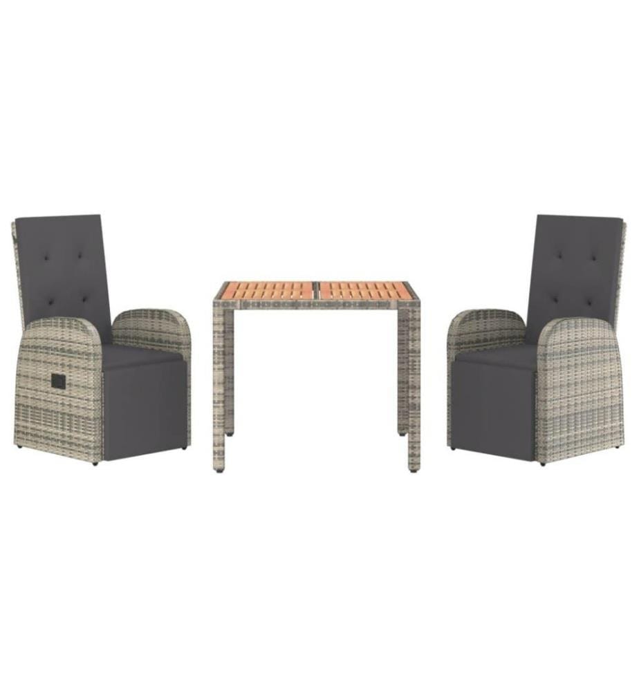Ensemble de salle à manger de jardin 3 pcs avec coussins Gris