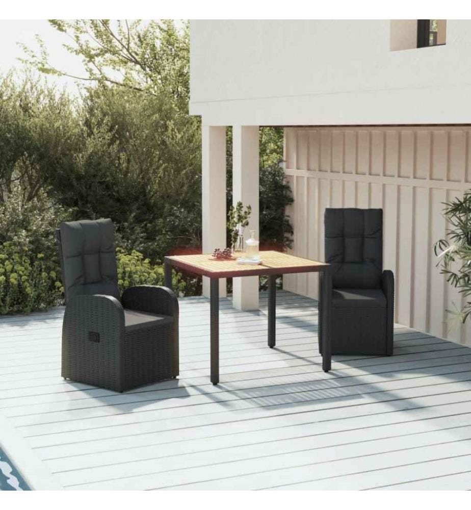 Ensemble de salle à manger de jardin avec coussins 3 pcs Noir
