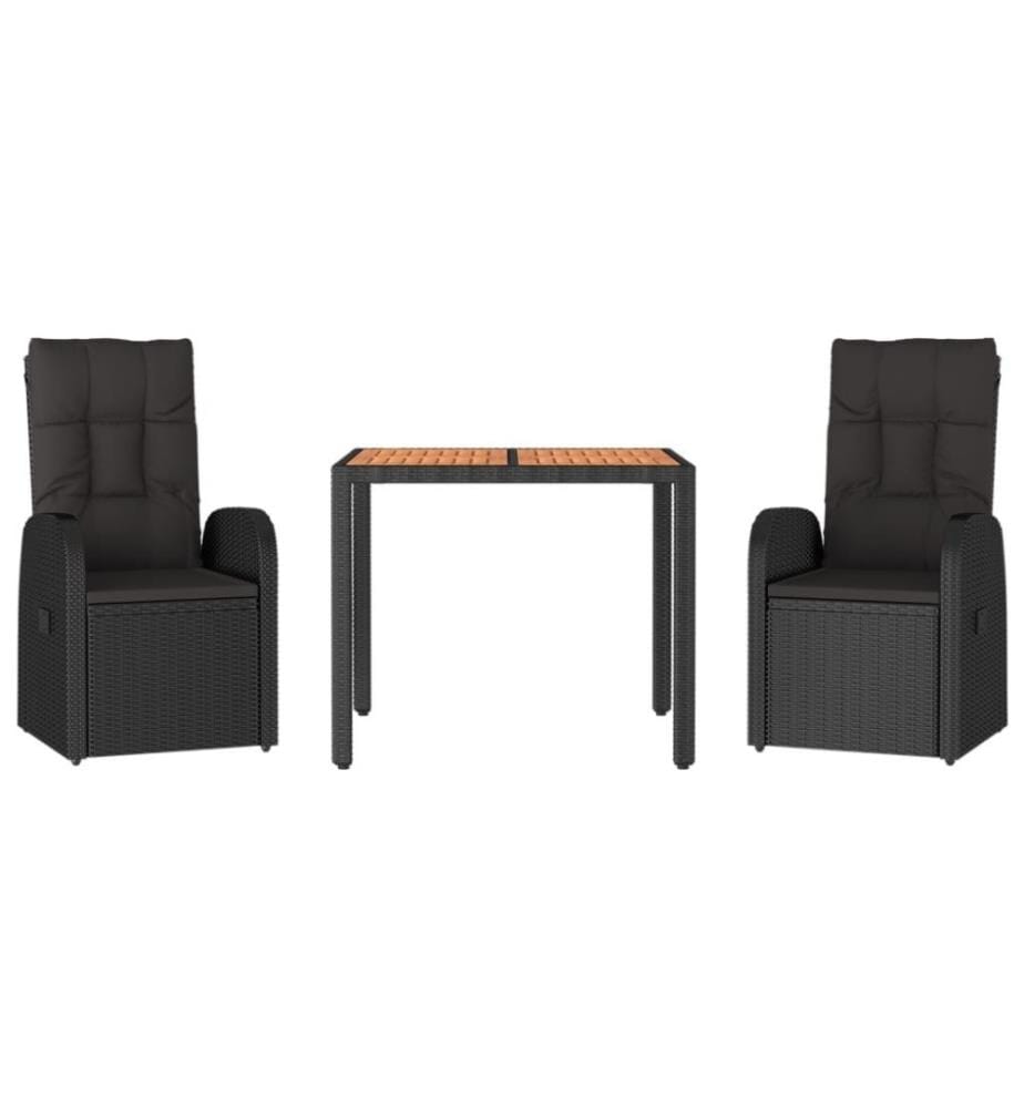 Ensemble de salle à manger de jardin avec coussins 3 pcs Noir