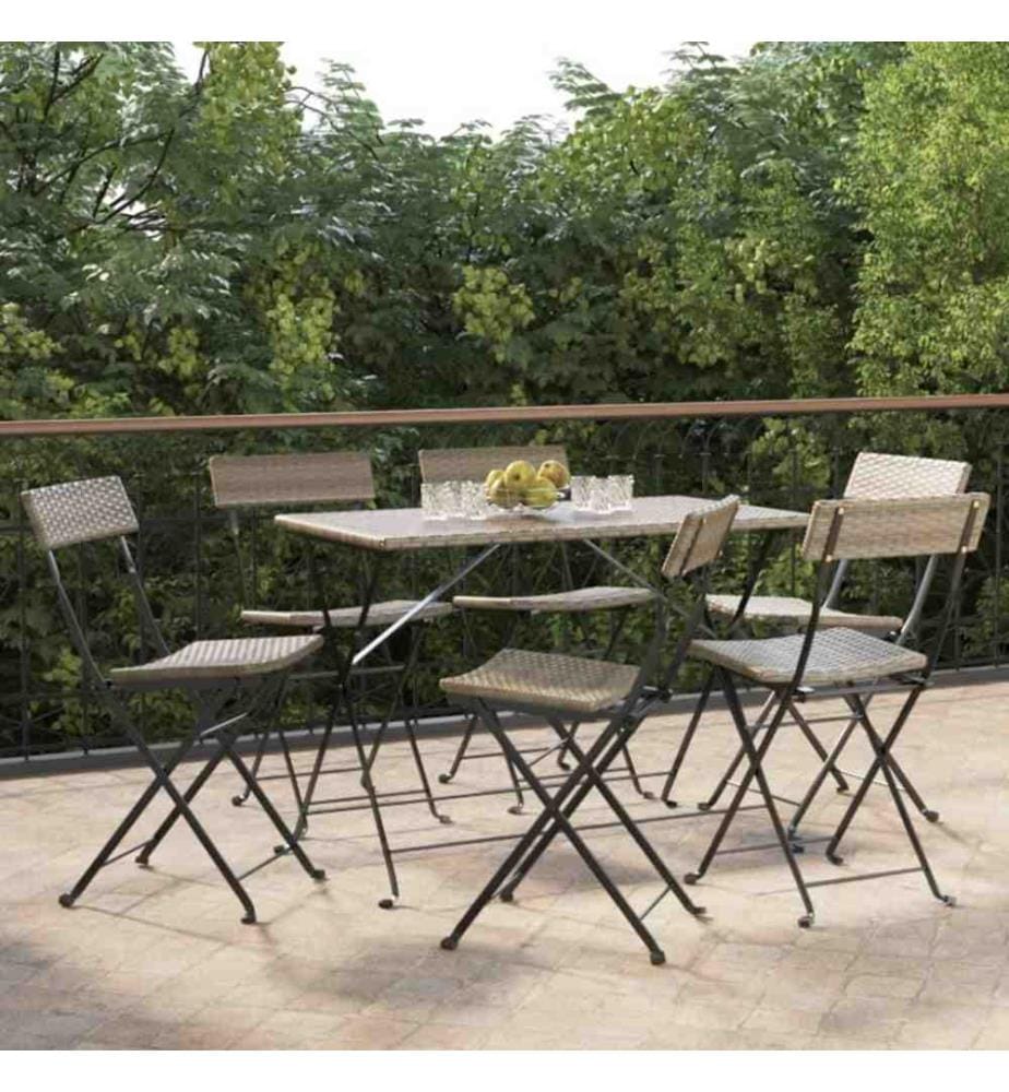 Bistrostühle 6 Stk. Klappbar Grau Poly Rattan und Stahl
