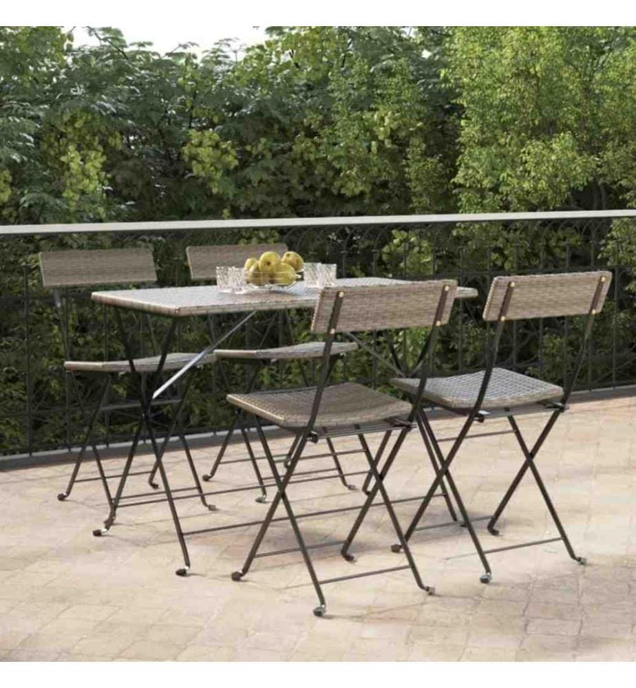 Bistrostühle 4 Stk. Klappbar Grau Poly Rattan und Stahl