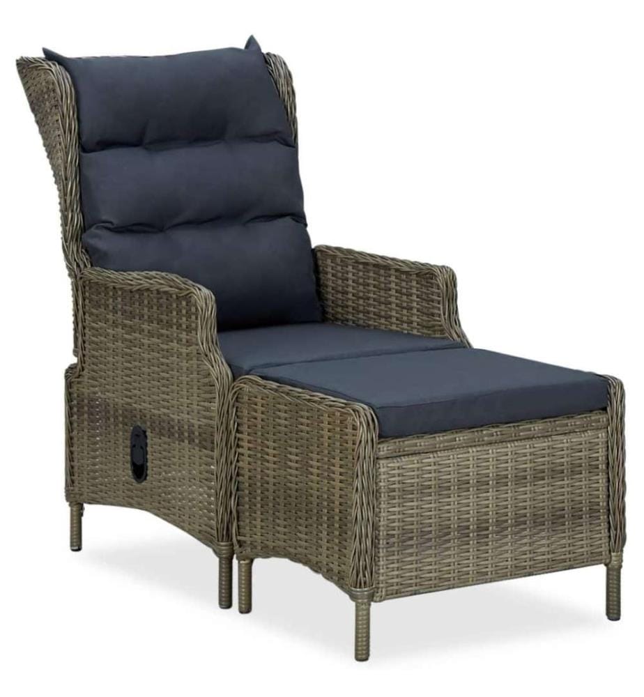 Verstellbarer Gartensessel mit Fusshocker Poly Rattan Braun