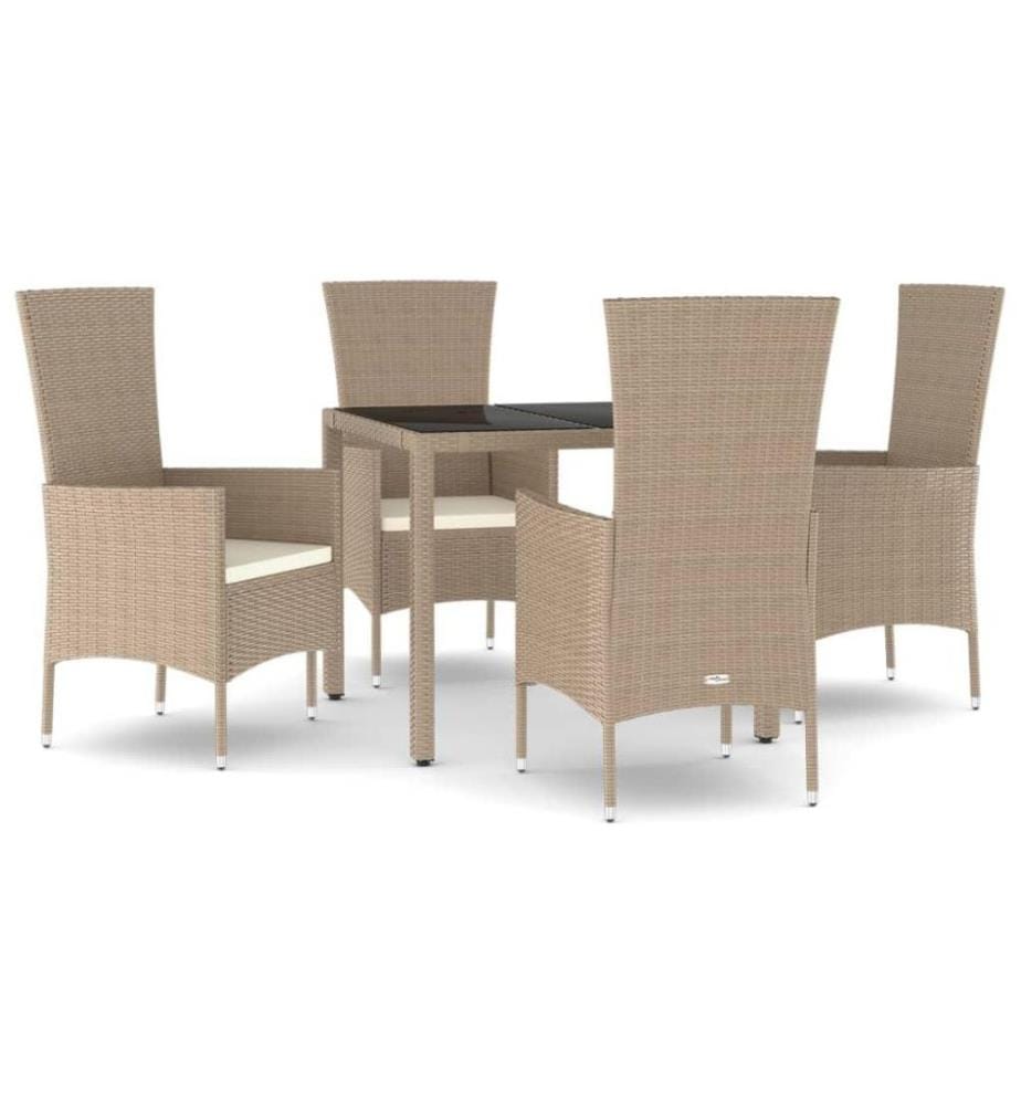 Ensemble à dîner de jardin avec coussins 5 pcs Beige poly rotin