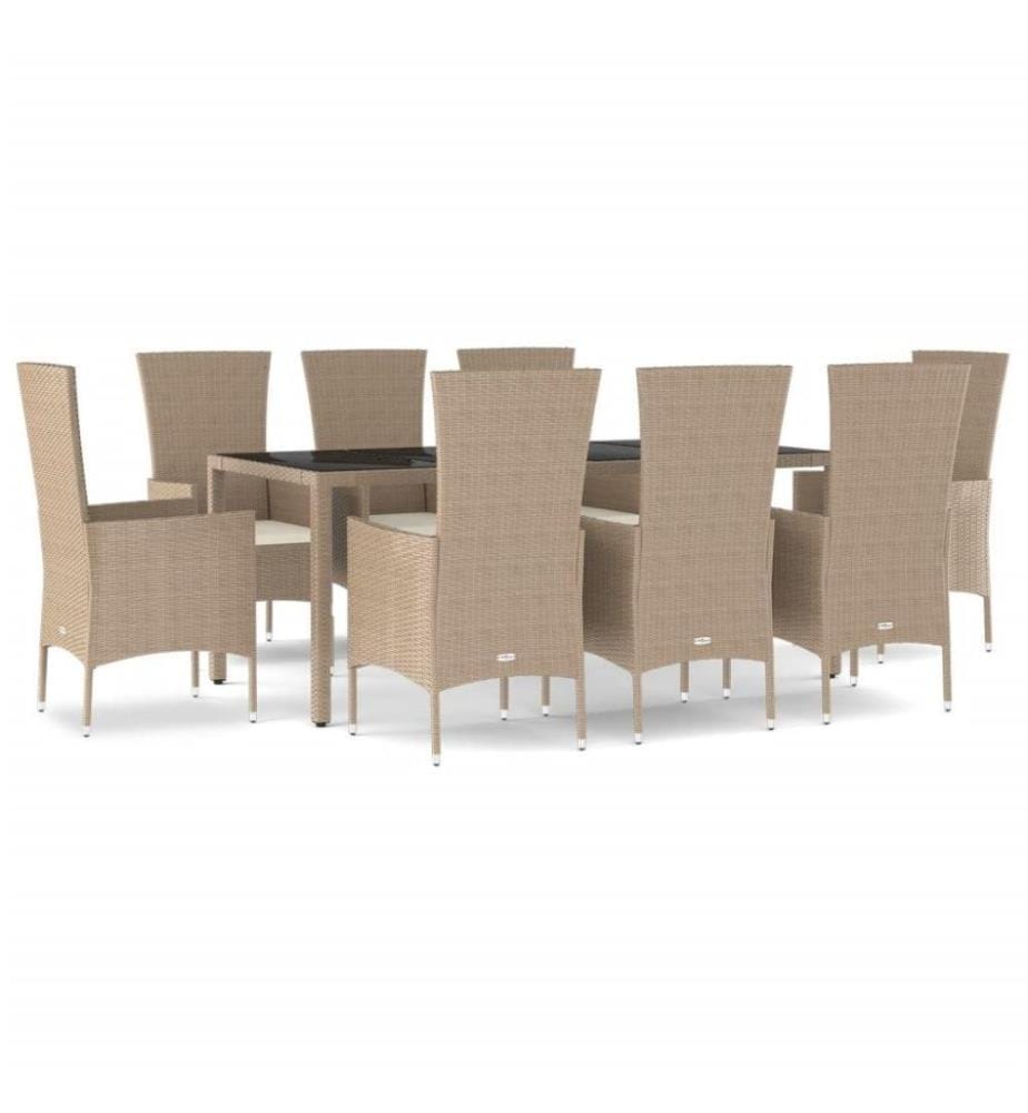 Meubles à dîner de jardin et coussins 9 pcs beige Poly rotin