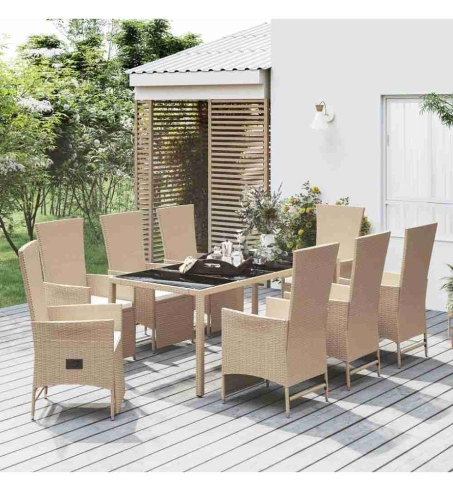 9-tlg. Garten-Essgruppe mit Kissen Beige Poly Rattan