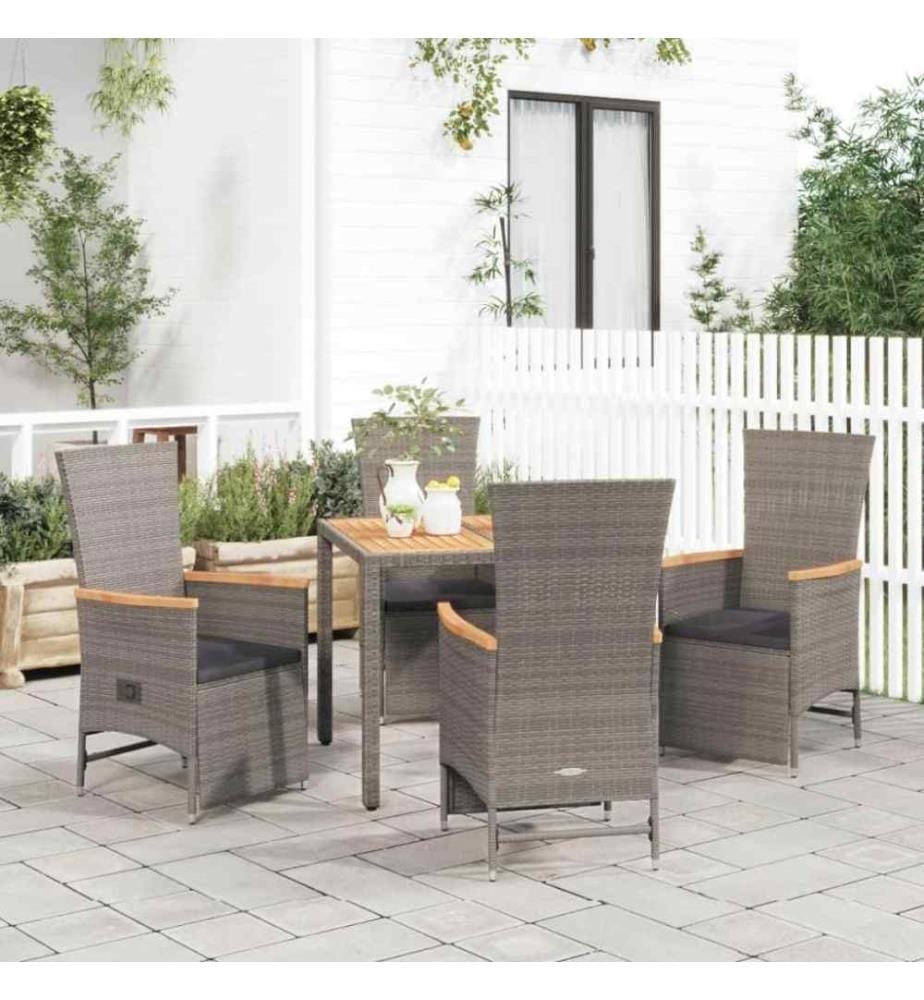 5-tlg. Garten-Essgruppe mit Kissen Grau Poly Rattan