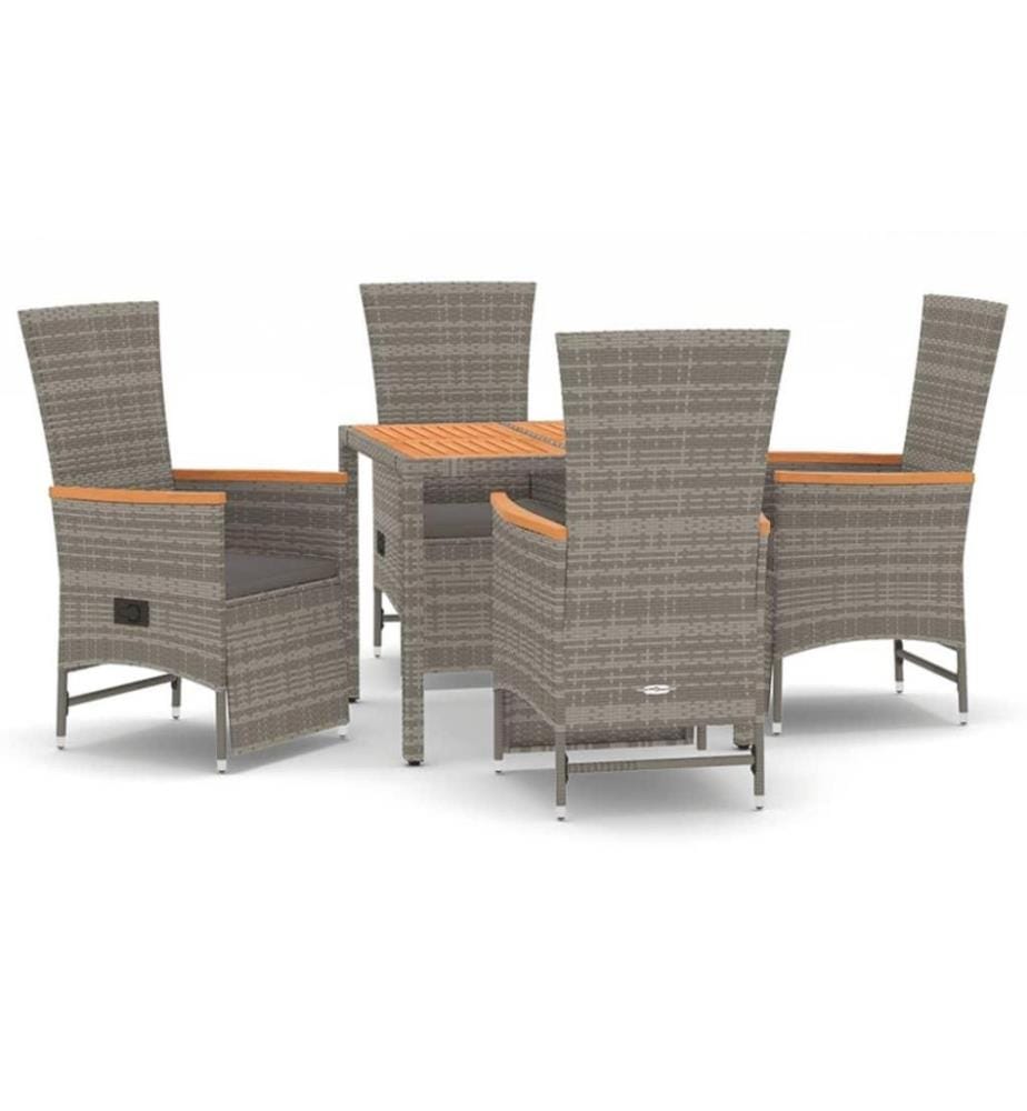 5-tlg. Garten-Essgruppe mit Kissen Grau Poly Rattan