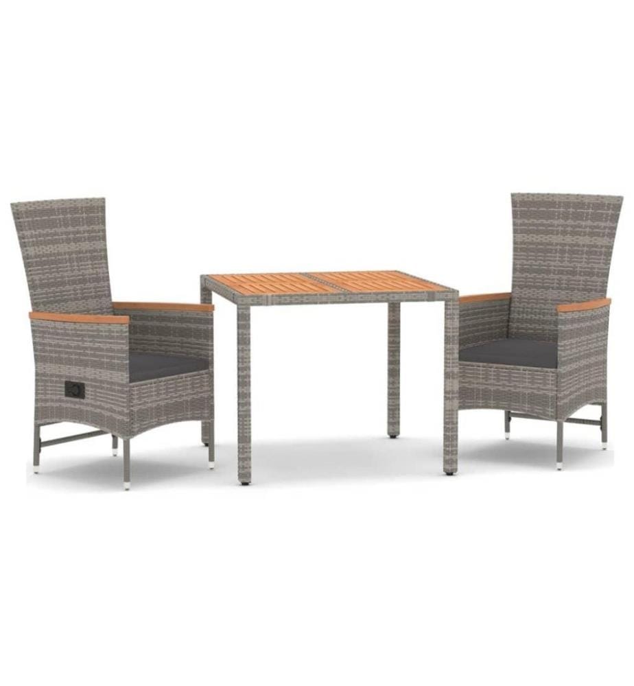 Ensemble de salle à manger de jardin 3 pcs avec coussins Gris