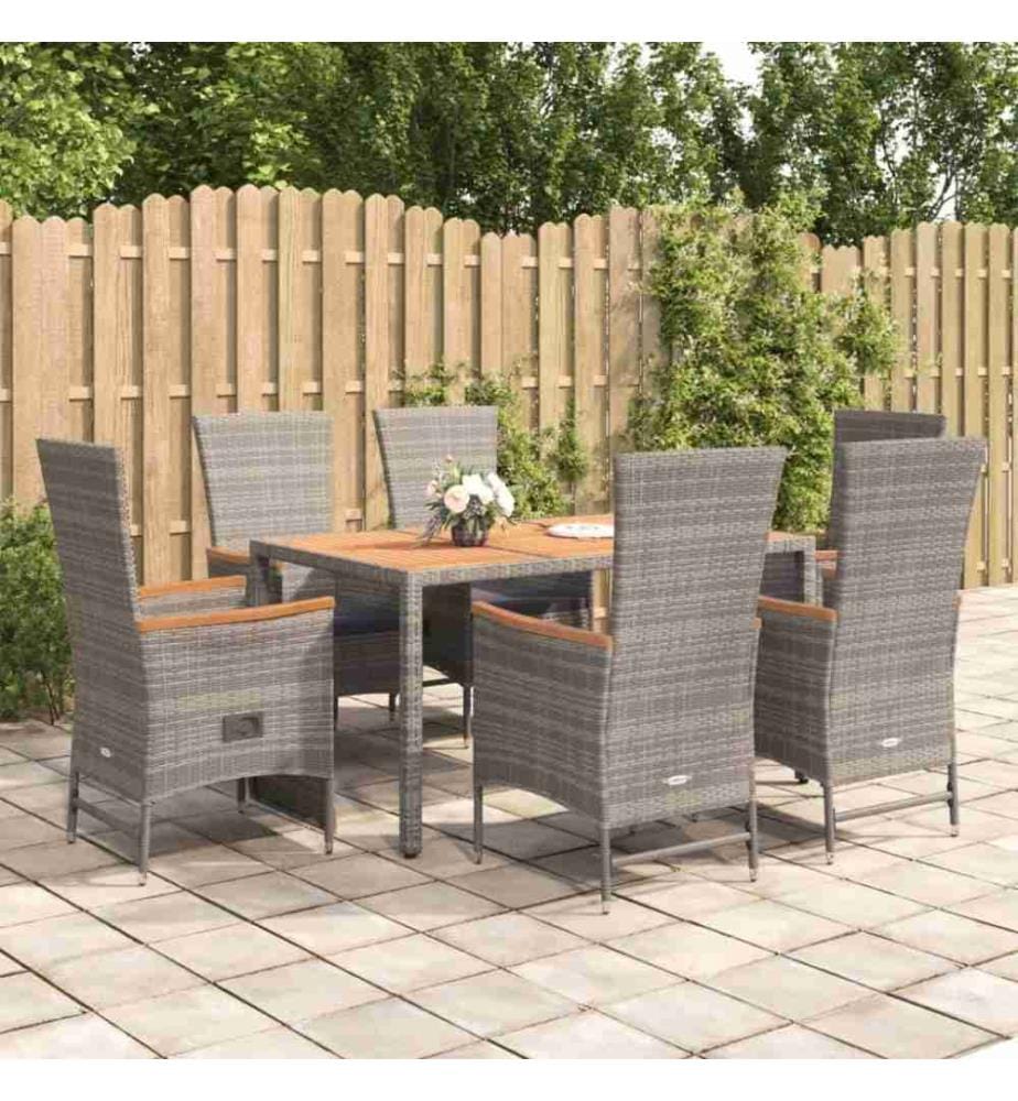 Salon de jardin 7 pcs avec coussins Gris Résine tressée