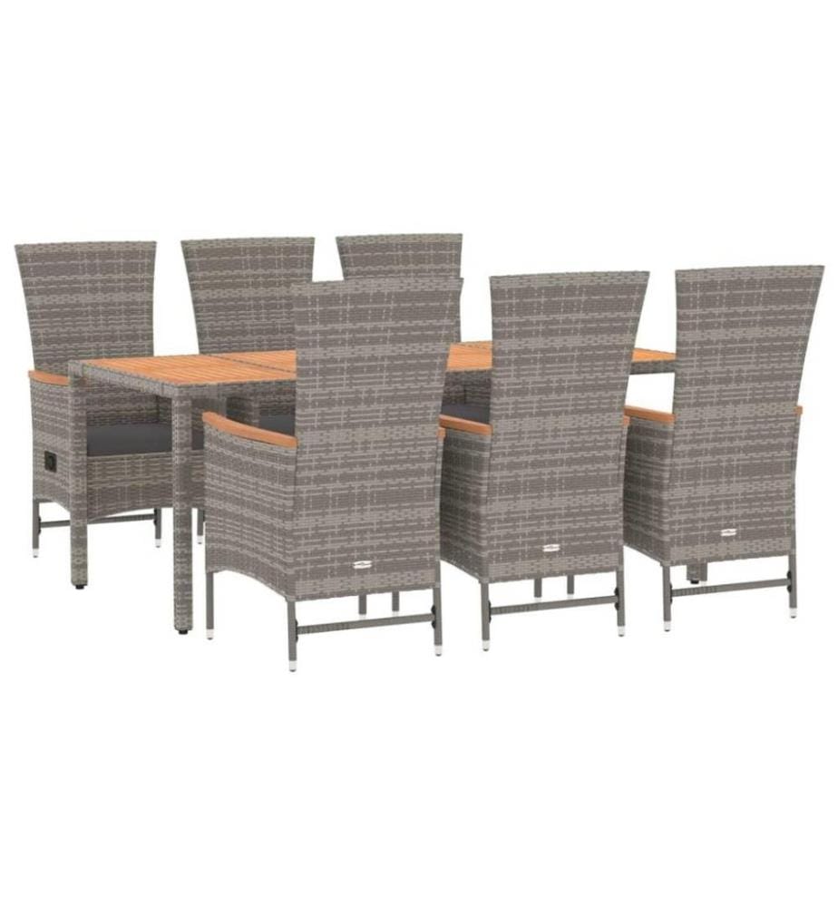 Mobilier à dîner de jardin et coussins 7 pcs gris rotin