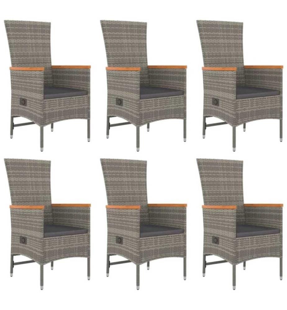 Mobilier à dîner de jardin et coussins 7 pcs gris rotin