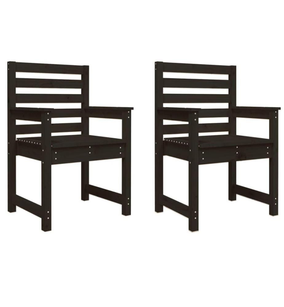Chaises de jardin 2 pcs noir 60x48x91 cm bois massif de pin