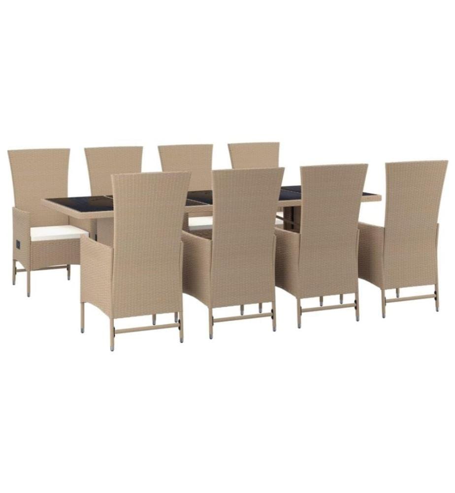 9-tlg. Garten-Essgruppe mit Kissen Beige Poly Rattan
