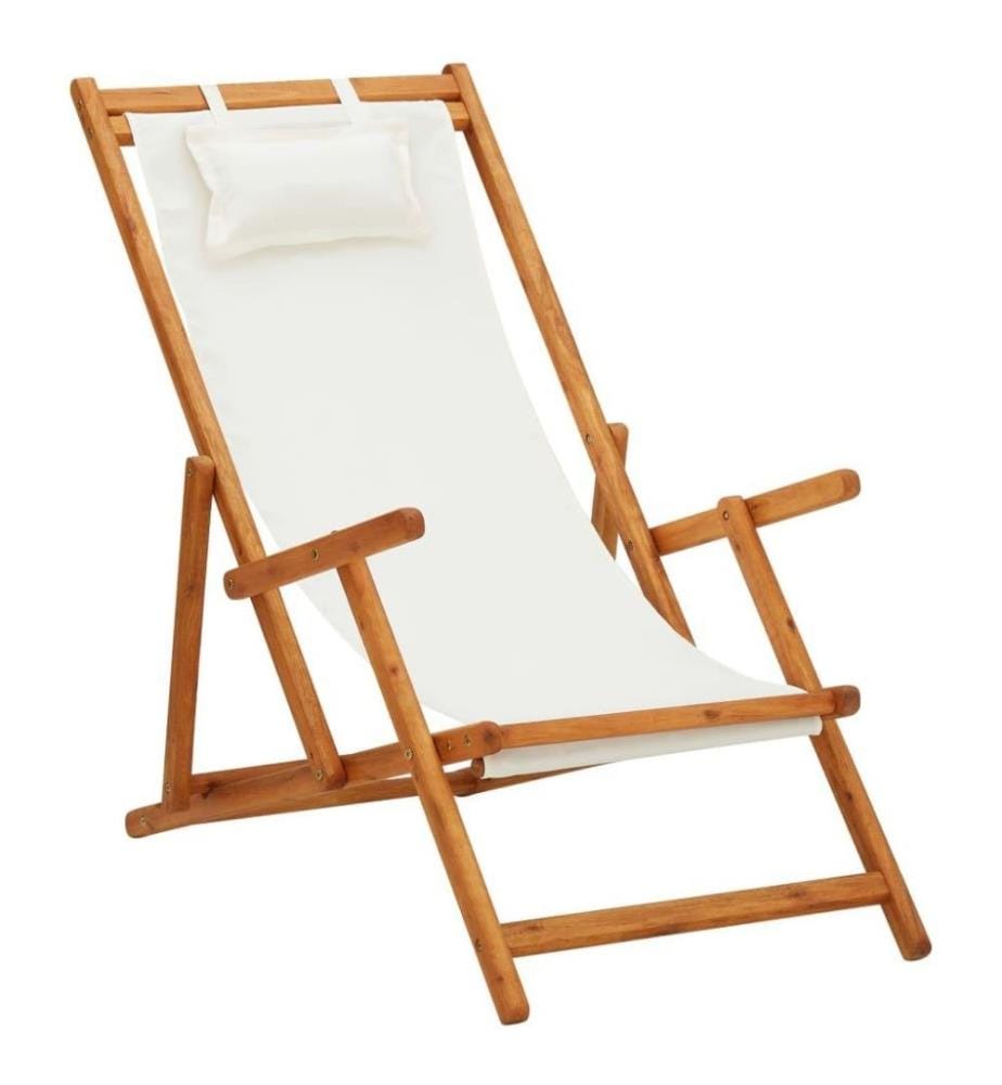 Klappbarer Strandstuhl Eukalyptus Massivholz und Stoff Creme