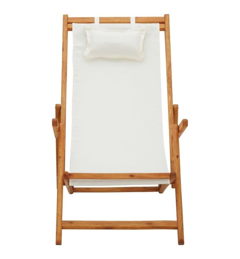 Chaise pliable de plage Bois d'eucalyptus solide et tissu Crème