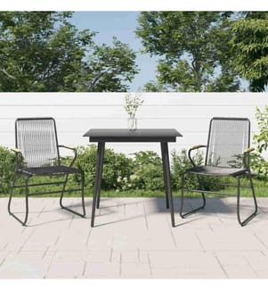 3-tlg. Garten-Essgruppe Schwarz PVC Rattan