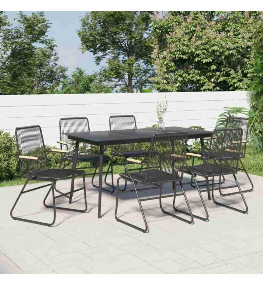 7-tlg. Garten-Essgruppe Schwarz PVC-Rattan