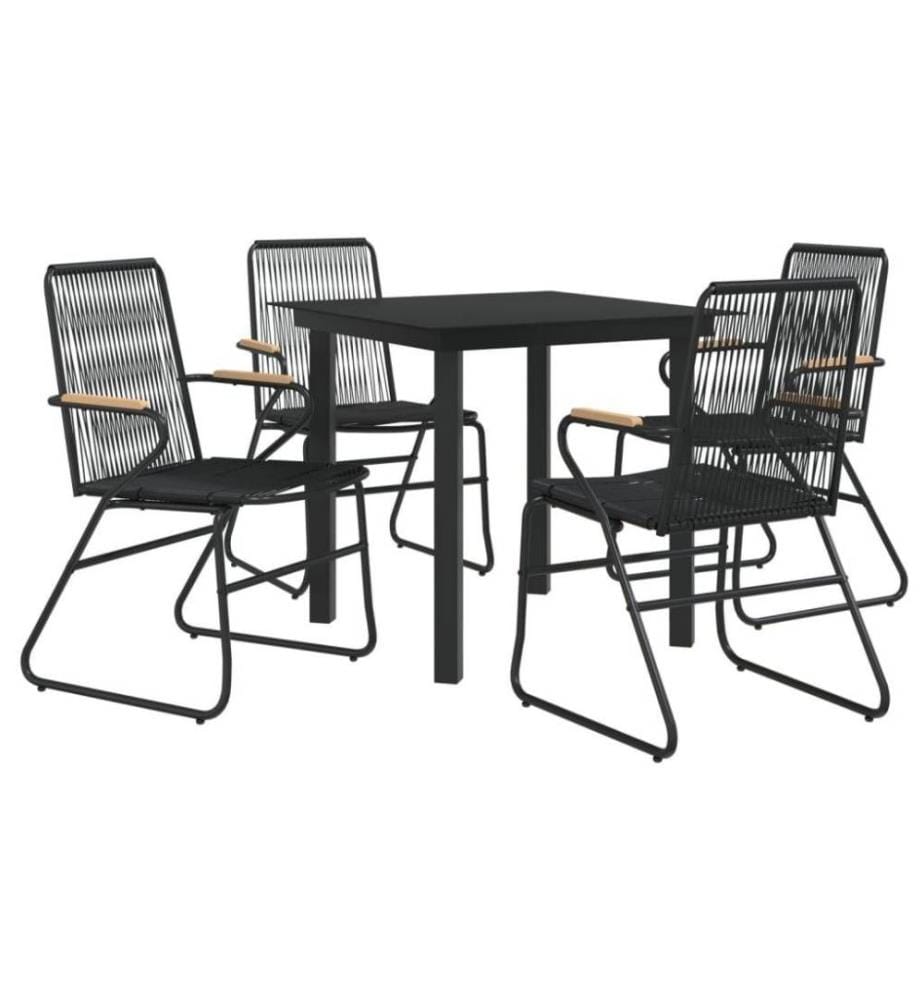 5-tlg. Garten-Essgruppe Schwarz PVC Rattan