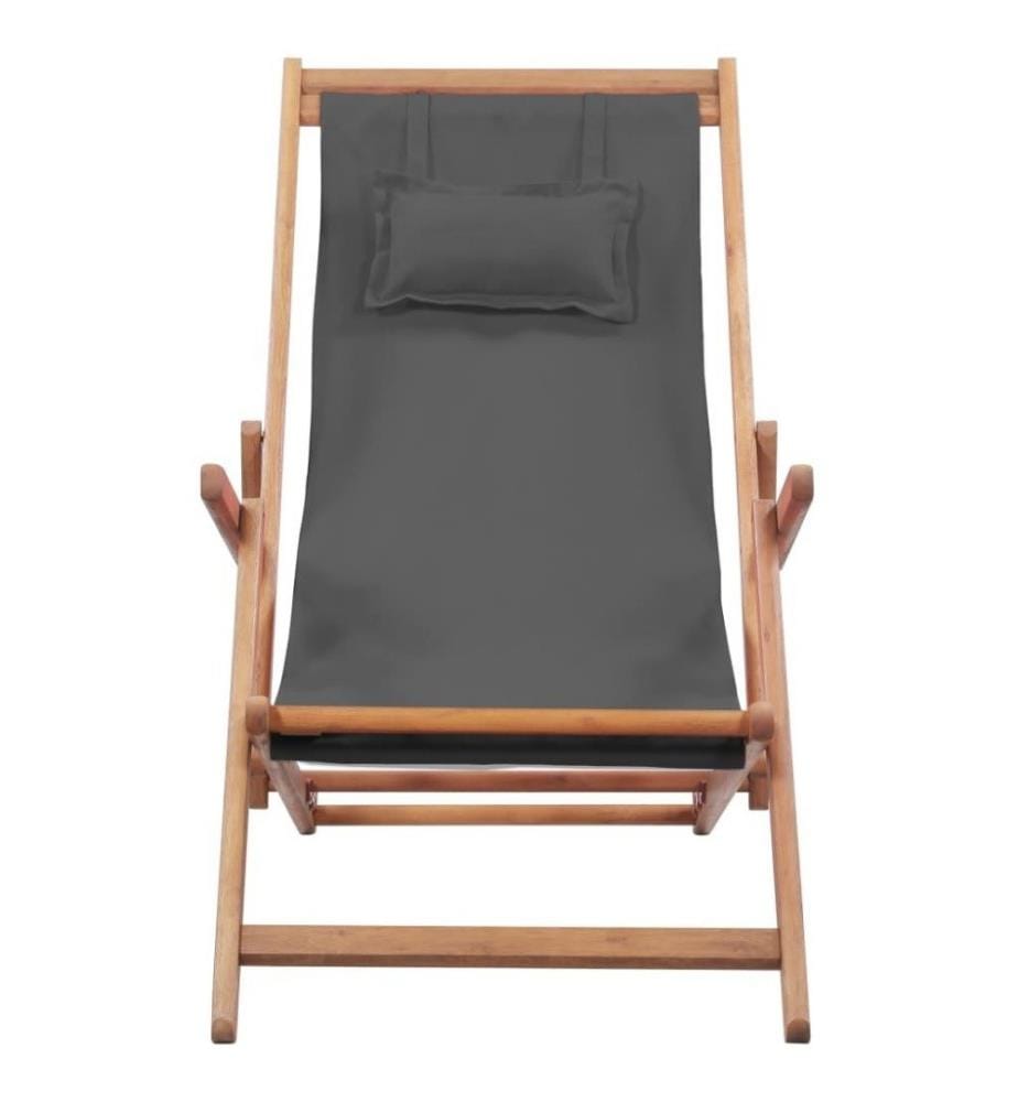 Chaise pliable de plage Tissu et cadre en bois Gris