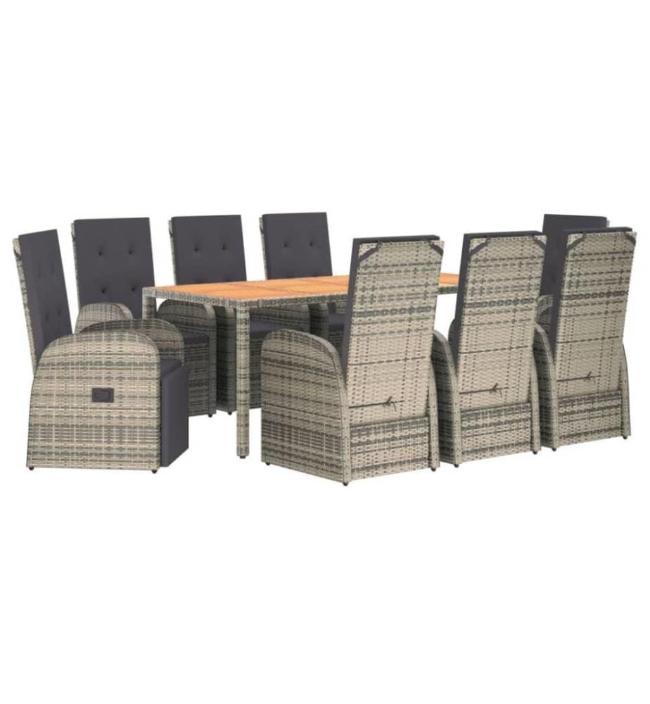 Ensemble de salle à manger de jardin 9 pcs avec coussins Gris