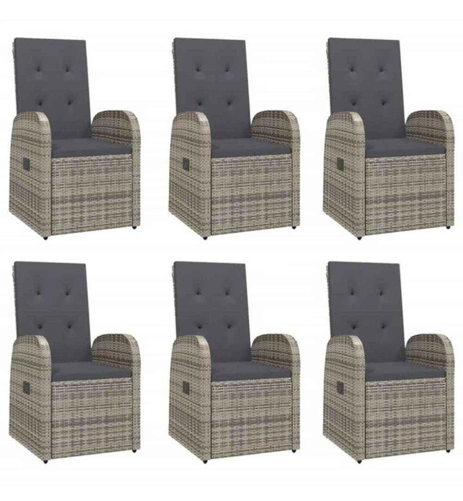 Mobilier à dîner de jardin et coussins 7 pcs gris rotin